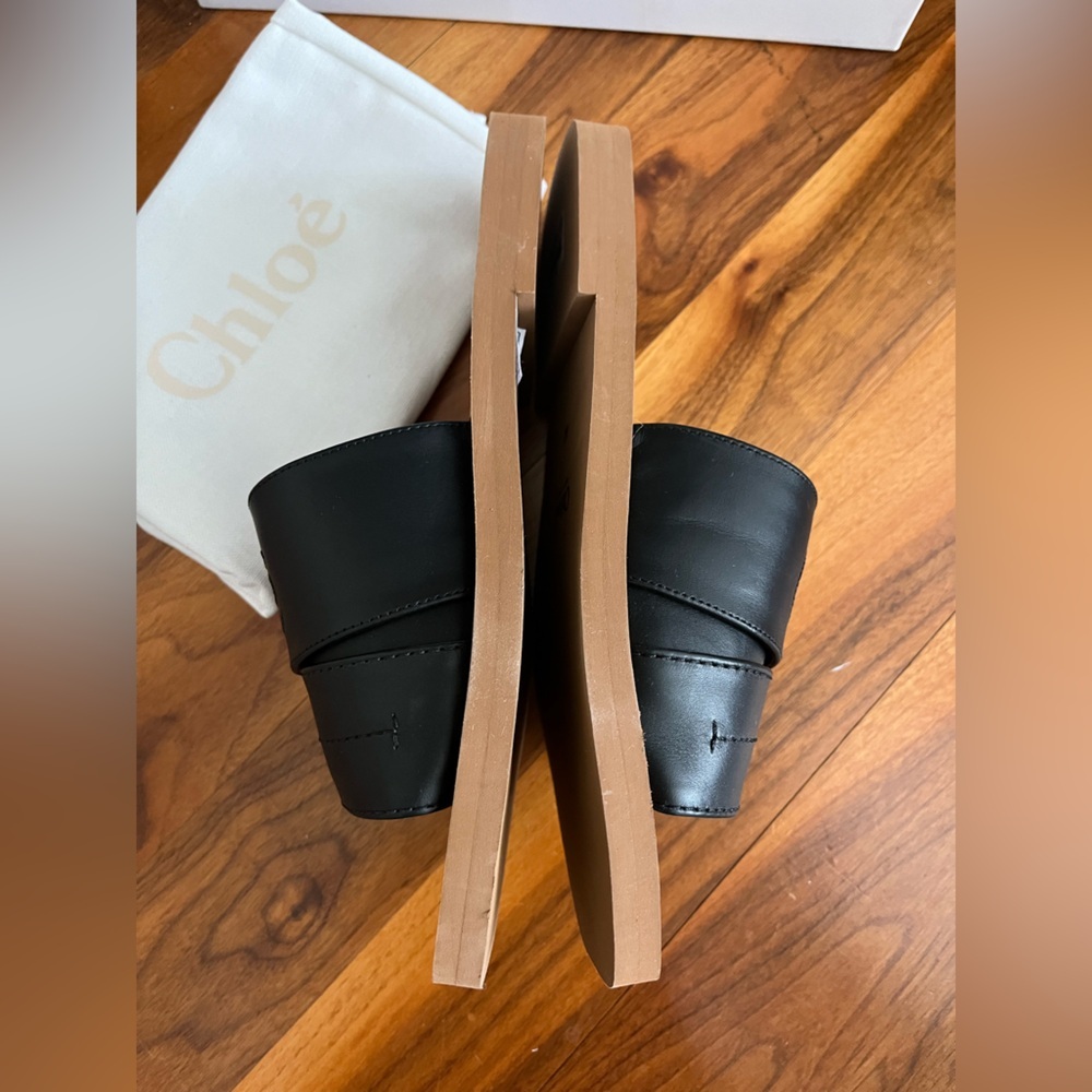 Chloe Woody Logo Leather Strap Slides Sandals size 40, NEW - Picture 9 of 14